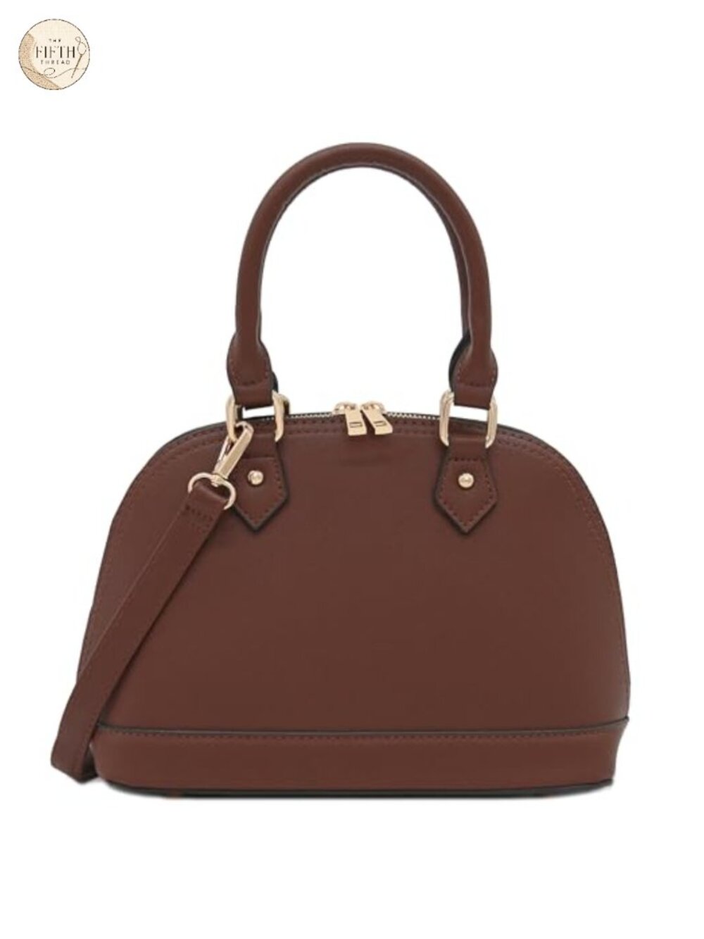 Faux Saffiano Dome Satchel Zip-Around Adjustable Strap